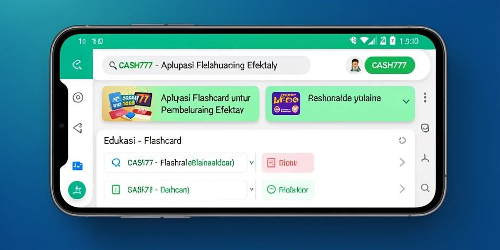 Antarmuka sederhana dan fungsional aplikasi CASH777 untuk flashcard.